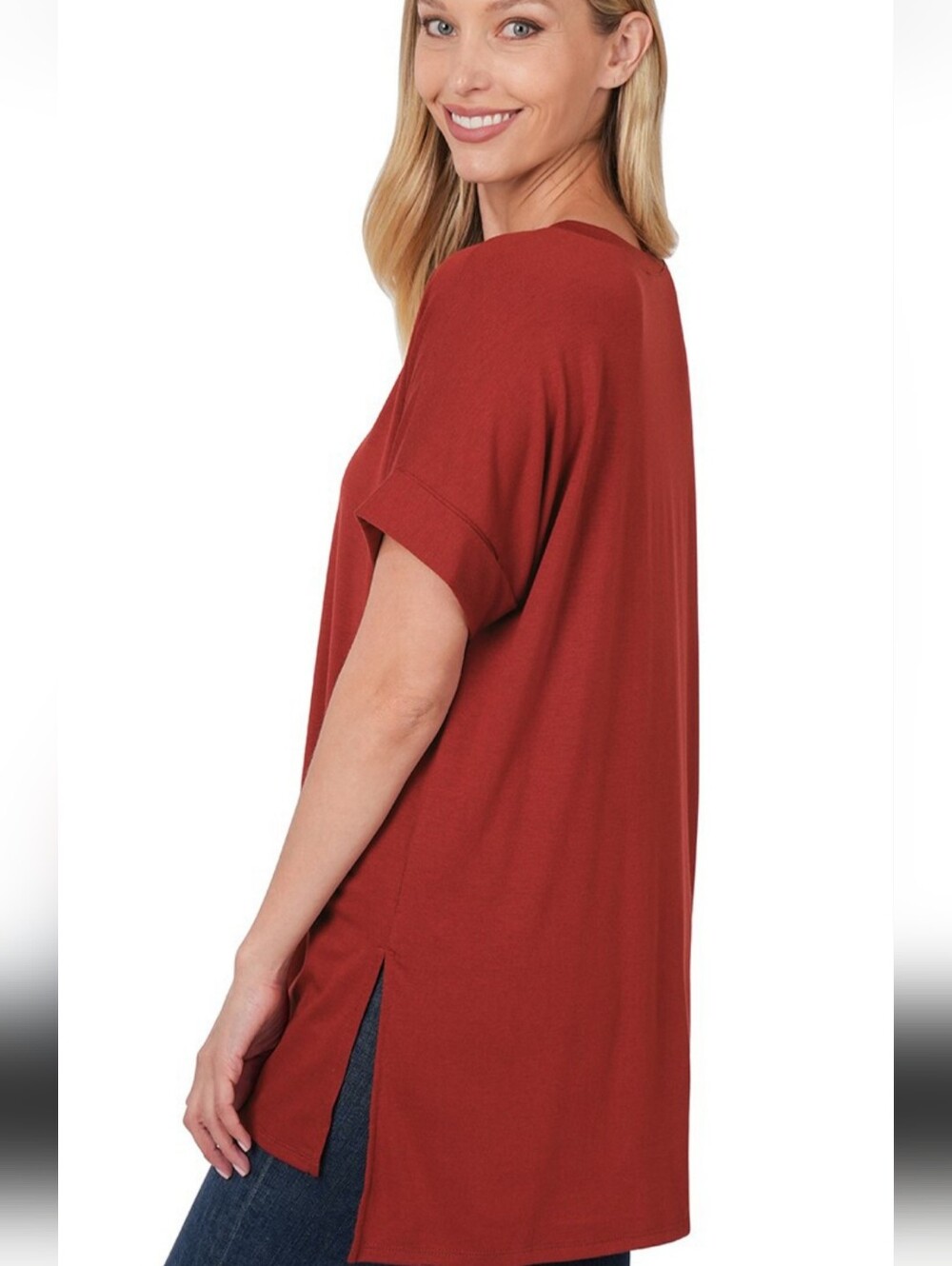 Zenana Outfitters Rust Red Short Sleeve Tunic Tee Size Small Oversized